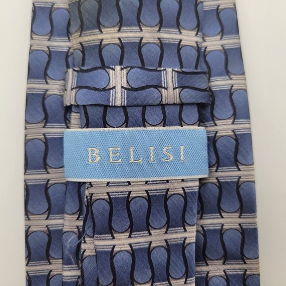 NWOT Belisi Men's Blue Gray Striped Silk Tie OS - Picture 5 of 6